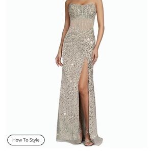 Gianni Bini Silver Strapless Prom Dress